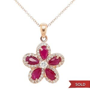 IGI Certified Pendant in 14k Rose Gold with a 1.05ct Ruby and .32ct Diamonds